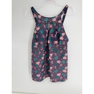 Septangle Womens Plus Sz 18 Tankini Top‎ Purple Tropical Floral Keyhole Neck